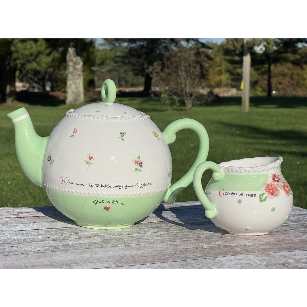 VTG Y2K Susan Branch Teapot Kettle & Creamer Sings From Happiness That Is Home - Picture 4 of 13